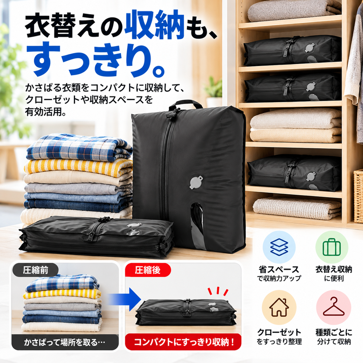 旅行用圧縮バッグ｜単品・電動ポンプ付きセット