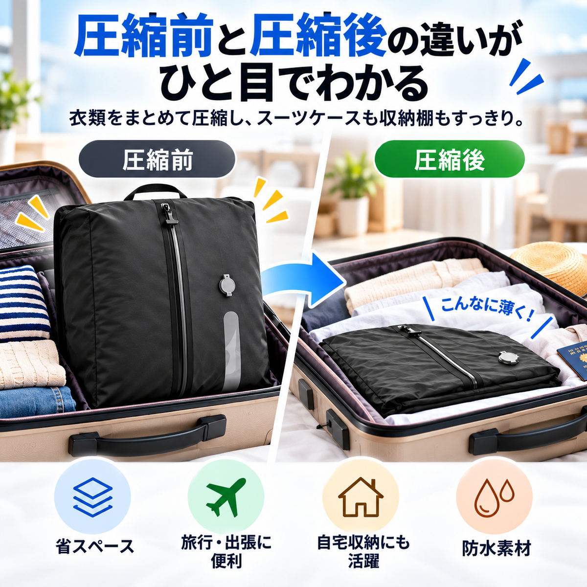 旅行用圧縮バッグ｜単品・電動ポンプ付きセット