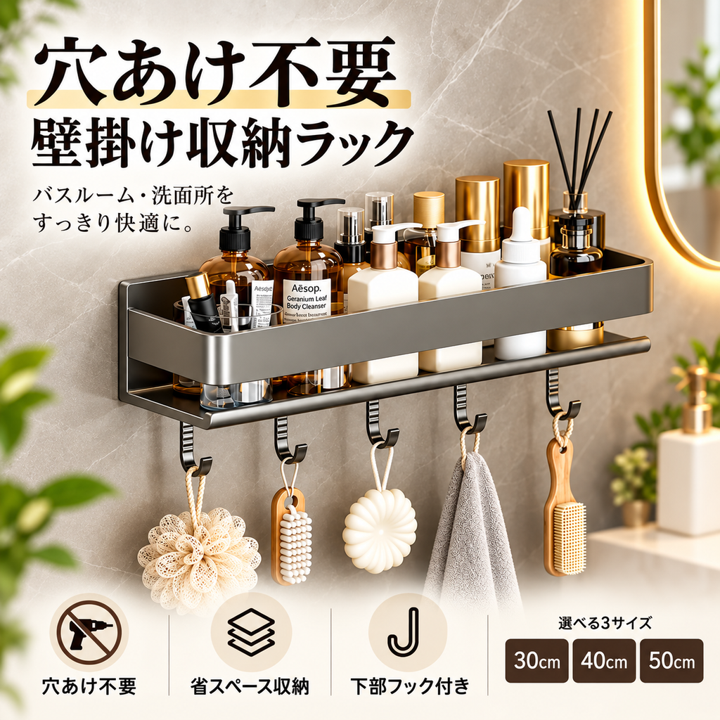 WallRack™｜穴あけ不要バスラック