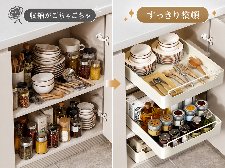 ごちゃつく収納を、すっきり整理。