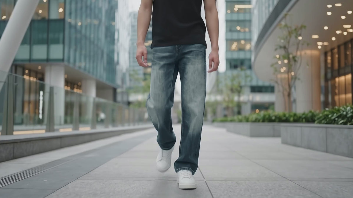 ヴィンテージブルー ワイドストレートデニムパンツ メンズ